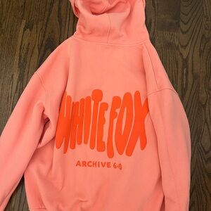 White Fox Pink Hoodie with Orange Logo